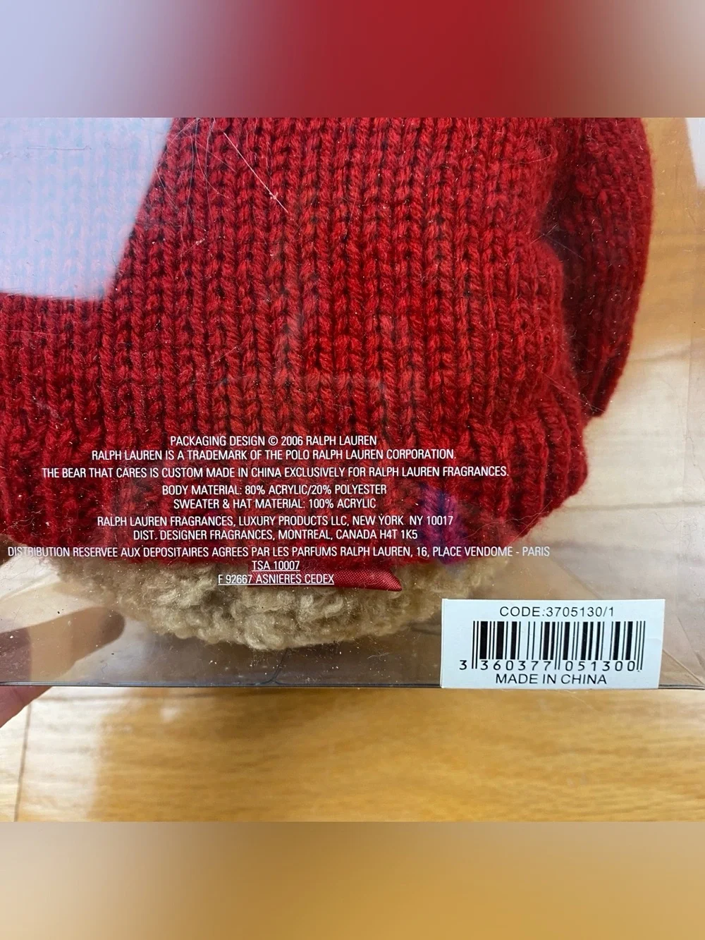 Vintage Polo Ralph Lauren Fragrance Plush Bear Red Sweater Green Knit Hat 2006